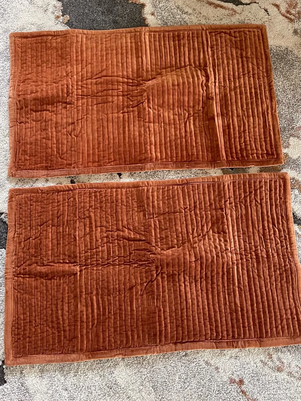 NEW Quince Cotton Velvet Channel Quilted Sham Set, King (Terracotta)
